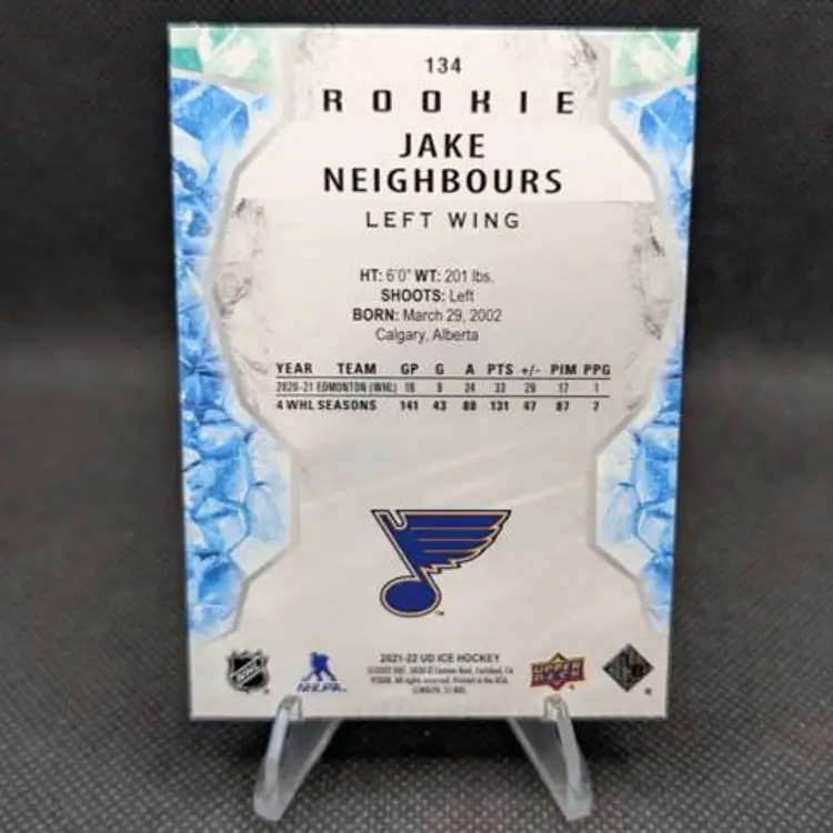 Jake Neighbours 2021-22 Upper Deck Ice Green Parallel Rookie Card (RC) #134 - St. Louis Blues