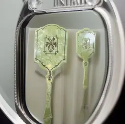 Vintage 1920s Vanity Art Deco Arlington Green Petaling Celluloid Hair Brush & Mirror Boutique 💕