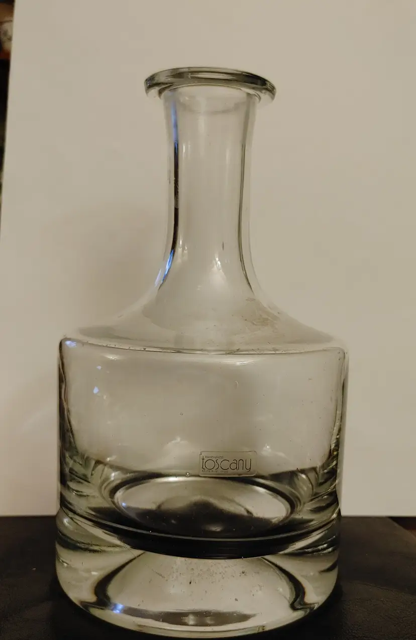 Toscany Hand Blown Glass Decanter. 1970-90. No chips or cracks. 9.5 inches high. Over 3lbs.