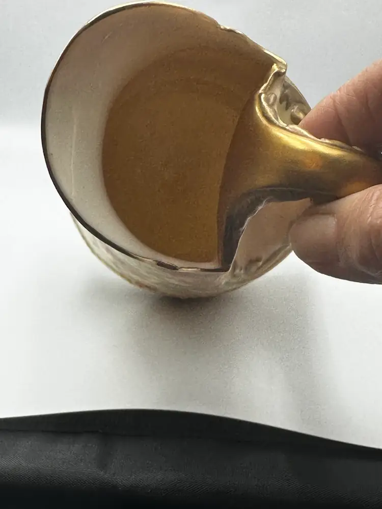 A18 Antique Royal Worcester porcelain pitcher with hand-painted florals and gilded handle