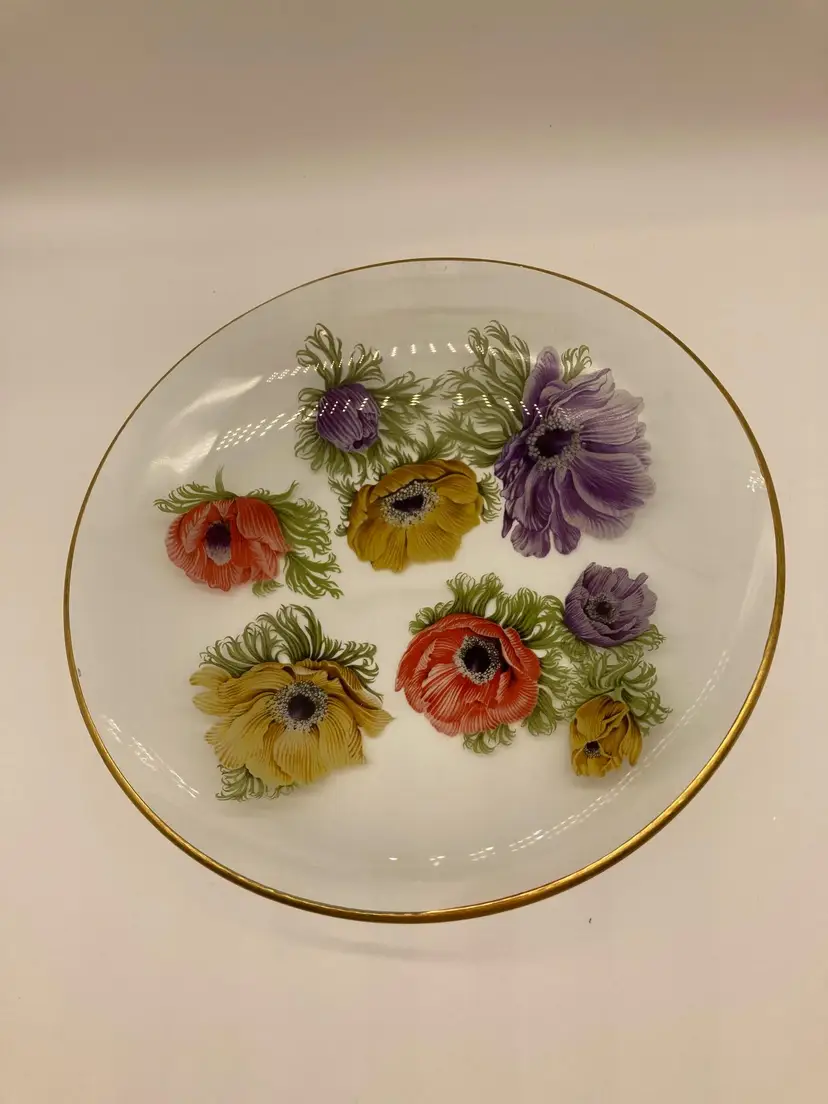Vintage Pilkington Style Glass Plate Poppy Flower