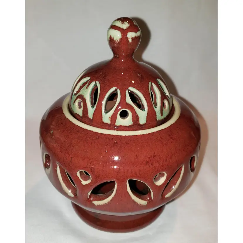 Bombay Brown and Green Potpourri Jar Incense Burner with Lid