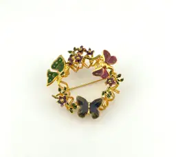 Vintage Gold Tone Enamel Butterfly Brooch 2”