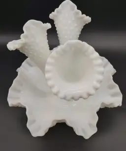 Fenton 10 Inch Milkglass Epergne - Fenton Diamond Lace Milkglass Epergne