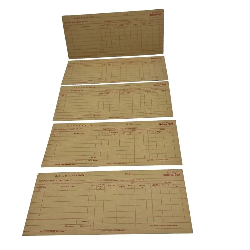 B & O Railroad Material Cards Qty 5 Baltimore and Ohio Train Collectible