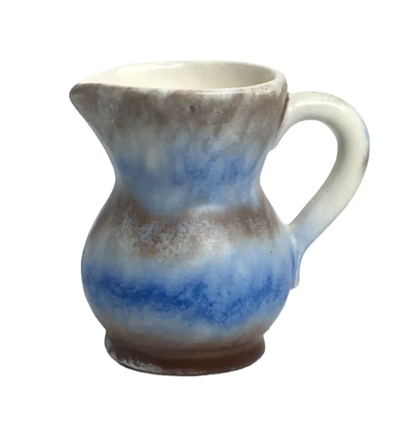 German Pottery Matte Drip Glaze Small Pitcher Creamer Blue Brown