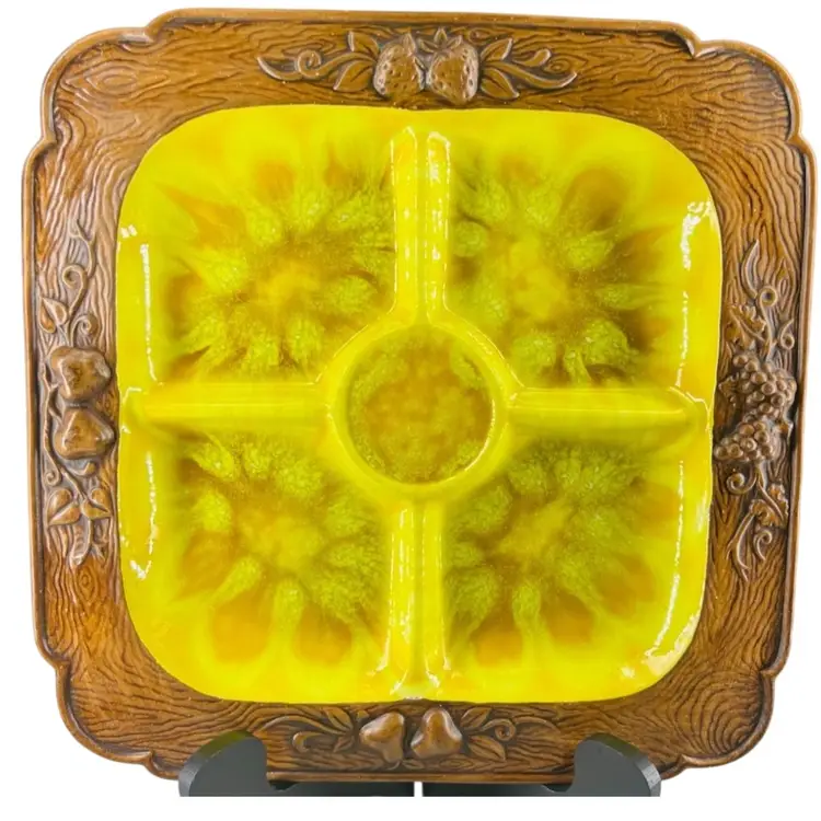 Divided Serving Tray Appetizer Charcuterie Pottery Treasure Craft Square Yellow