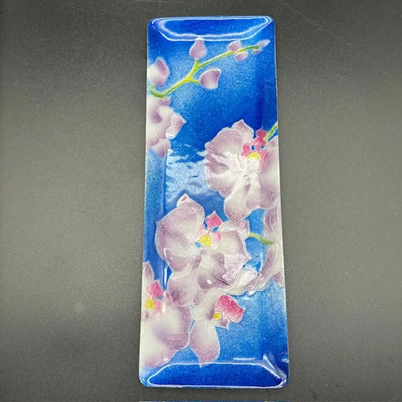 Enameled Purple Orchid Pen Tray Wall Decorator Plate 9.25" tall x 3.25" wide *read