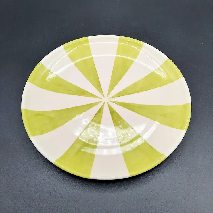 Vintage Jonathan Adler Stripes Pottery Plates Rare HTF Set Of 4 Blue Green