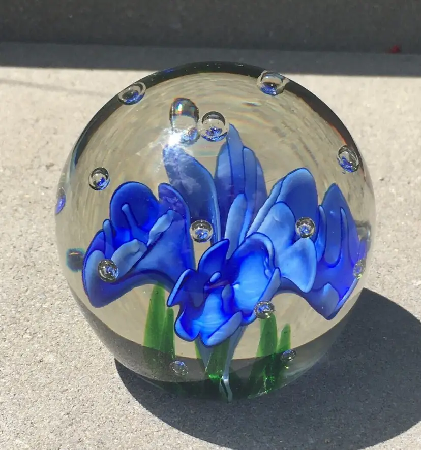 Dynasty Gallery Heirloom Cobalt Blue Flower Paperweight Control Bubble