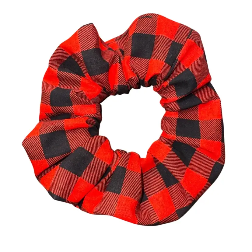 Handmade Red & Black Buffalo Plaid Hair Scrunchie 6”