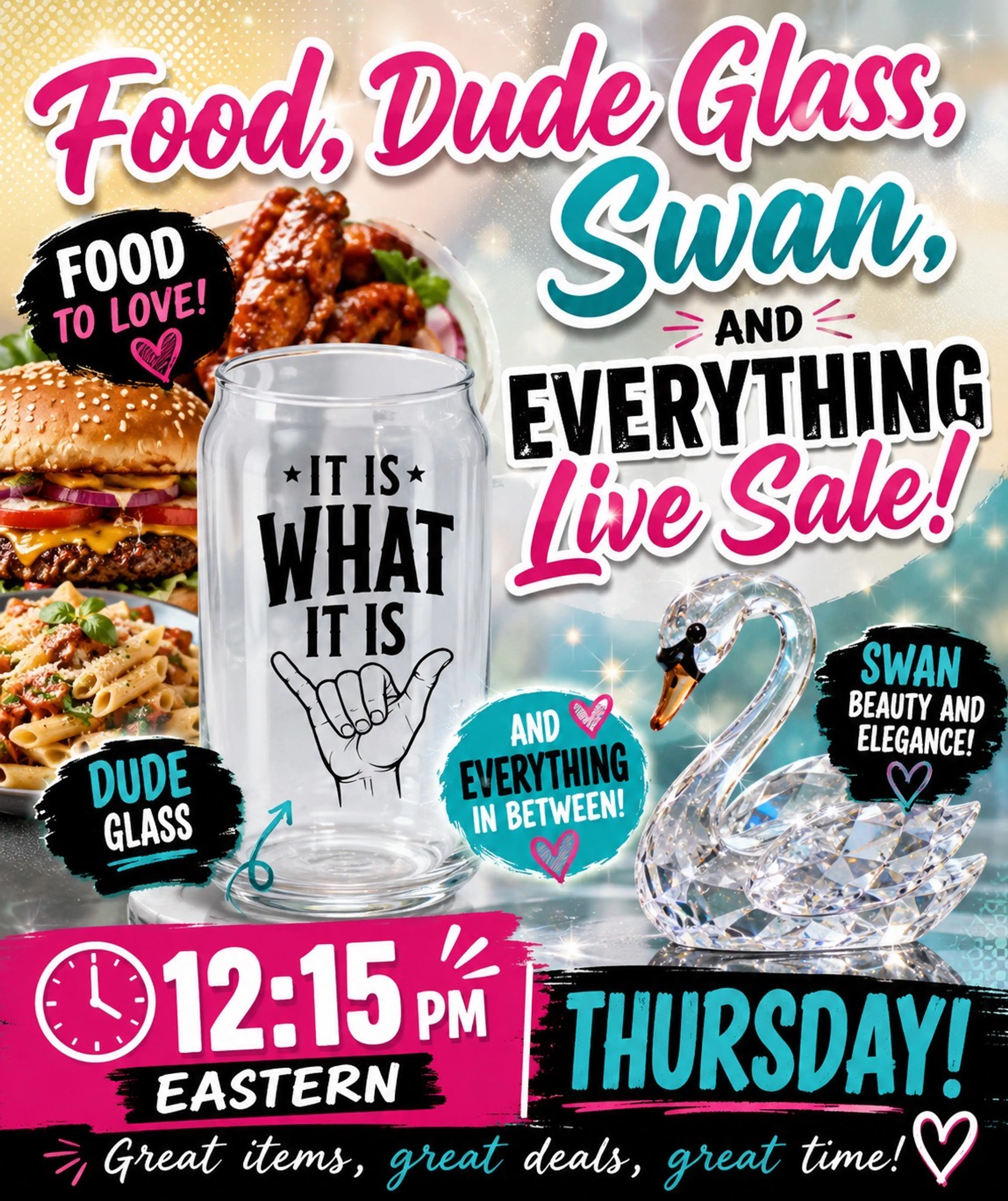 Food Dude, Glass Swans & Everything Sale 