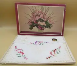 Boxed Set 3 Vintage La Fleur Swiss Embroidered Handkerchiefs Floral NOS linen