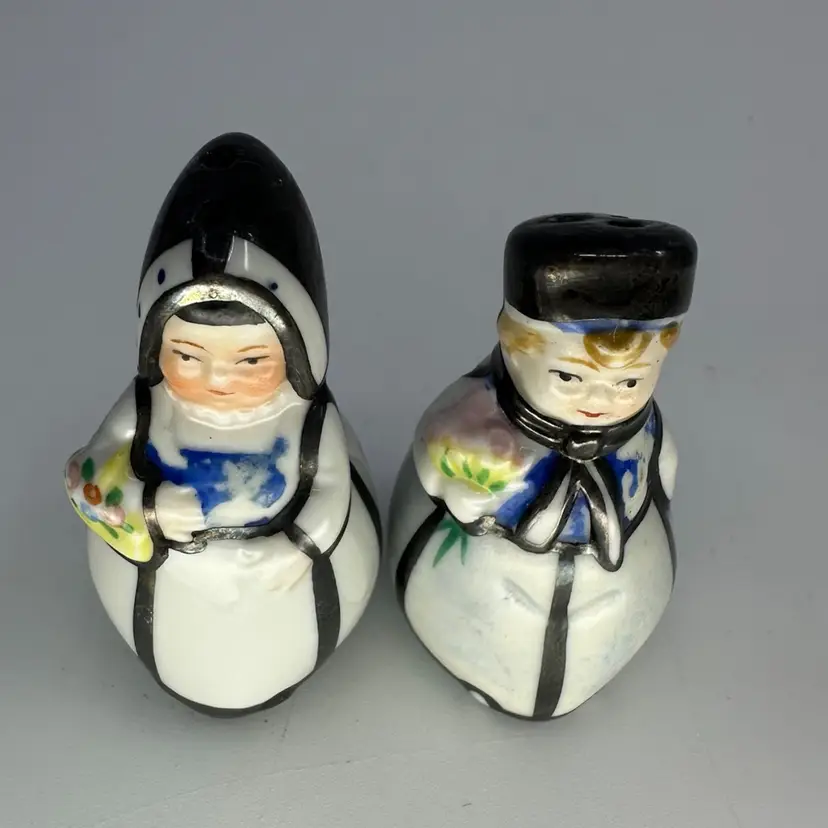 Vintage Friedrich Deusch Pure Silver Overlay Dutch Girl Boy Salt & Pepper Shaker