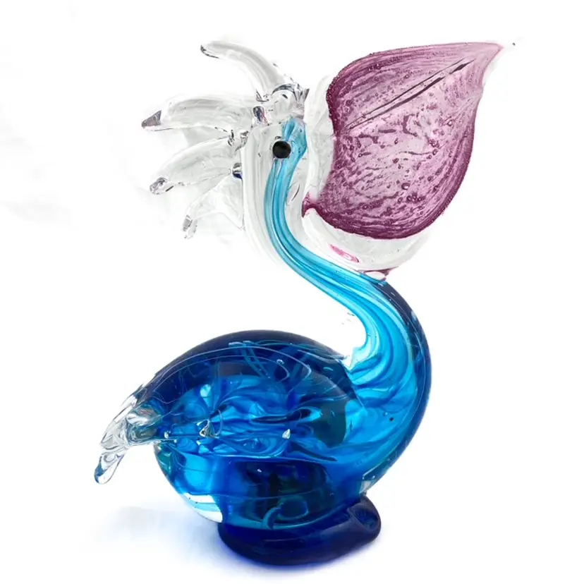 Vintage GCA Art Glass Blue Pelican Figurine Paperweight 7" tall with Blue base