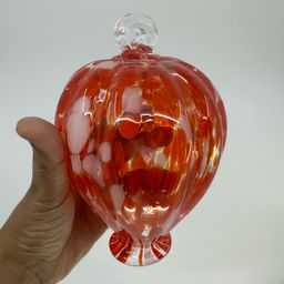 Hand Blown Red Clear Confetti Art Glass Hanging Ornament