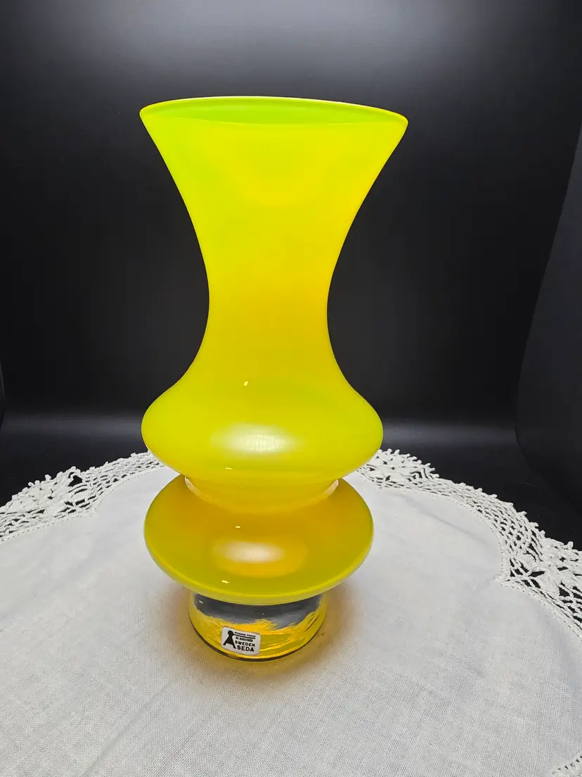 MCM Bright Yellow Aseda Sweden Cased Hoop Vase
