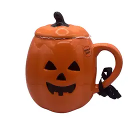 Rae Dunn Halloween Beware Pumpkin Lidded Mug Jack O Lantern