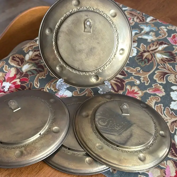 Vintage Brass Set Of 4 Wall Plaques- England