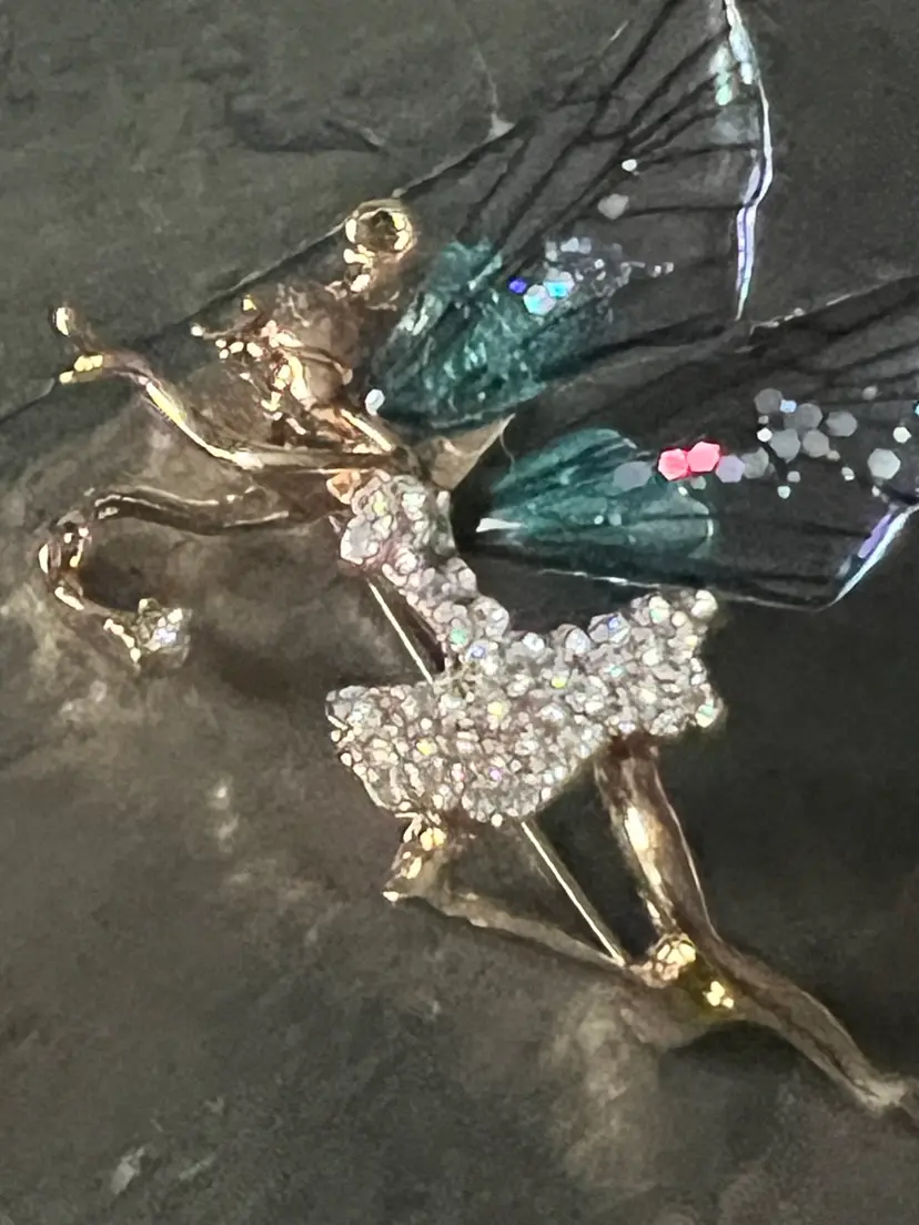 Fairy Sparkling Pin Gold Tone With Rhinestone, 2”