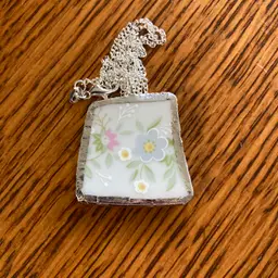 Floral Pendant Johann Haviland Bavaria Germany Plate Handcrafted Necklace 1.25 in x 1.25 in