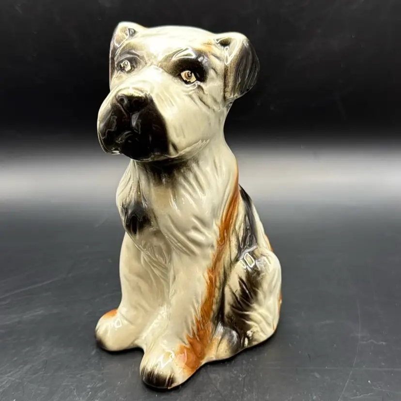 Vintage Terrier Dog Glazed Ceramic Figurine Made In Brazil 6.25”