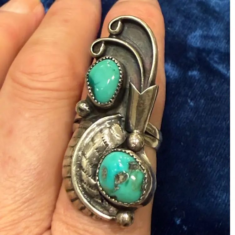 Vintage Sterling Silver & Turquiose Navajo RF Artist Signed Ring Size 6.5, 8.3g