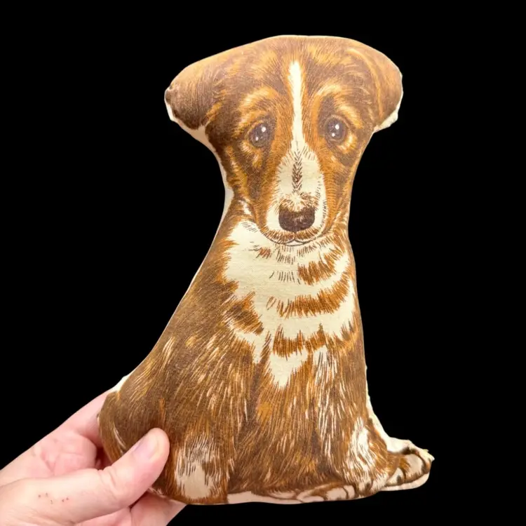 Vintage Lithograph Handmade Cloth Stuffed Dog