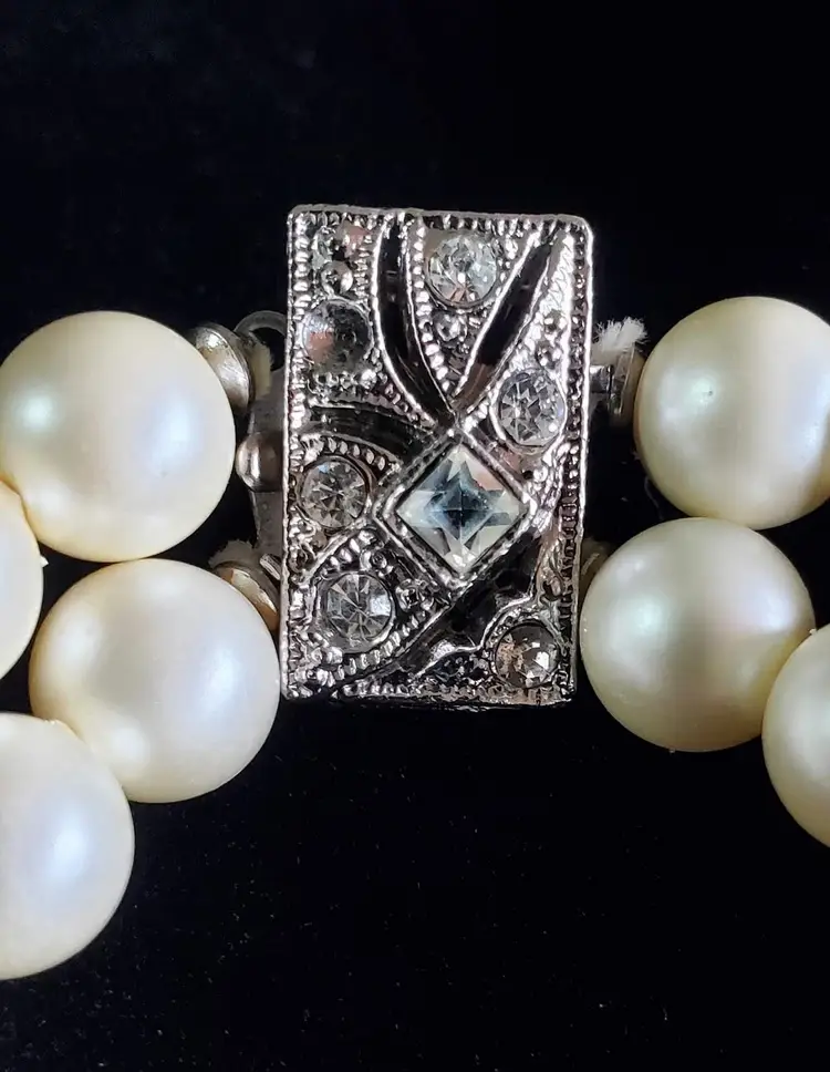 Double Strand Faux Pearl Necklace With Rhinestone Clasp 23"