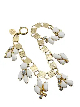Vintage NOS Julie Rubano Milk Glass Charm Bracelet (A9004)