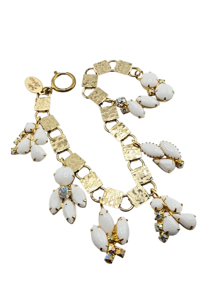 Vintage NOS Julie Rubano Milk Glass Charm Bracelet (A9004)