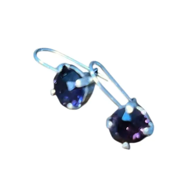 Sterling Silver Purple Rhinestone Earrings