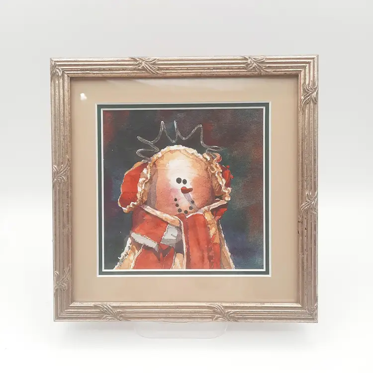 Vintage Snowman Signed Art Picture "Shiver" by DeAnne Thomas 1999