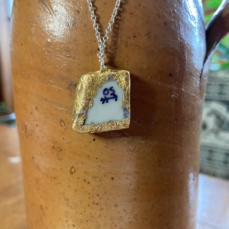 Broken Pottery Artisan Made Floral Pendant Sierra Stoneware Plate Handcrafted Necklace 3/4 in x 3/4 in