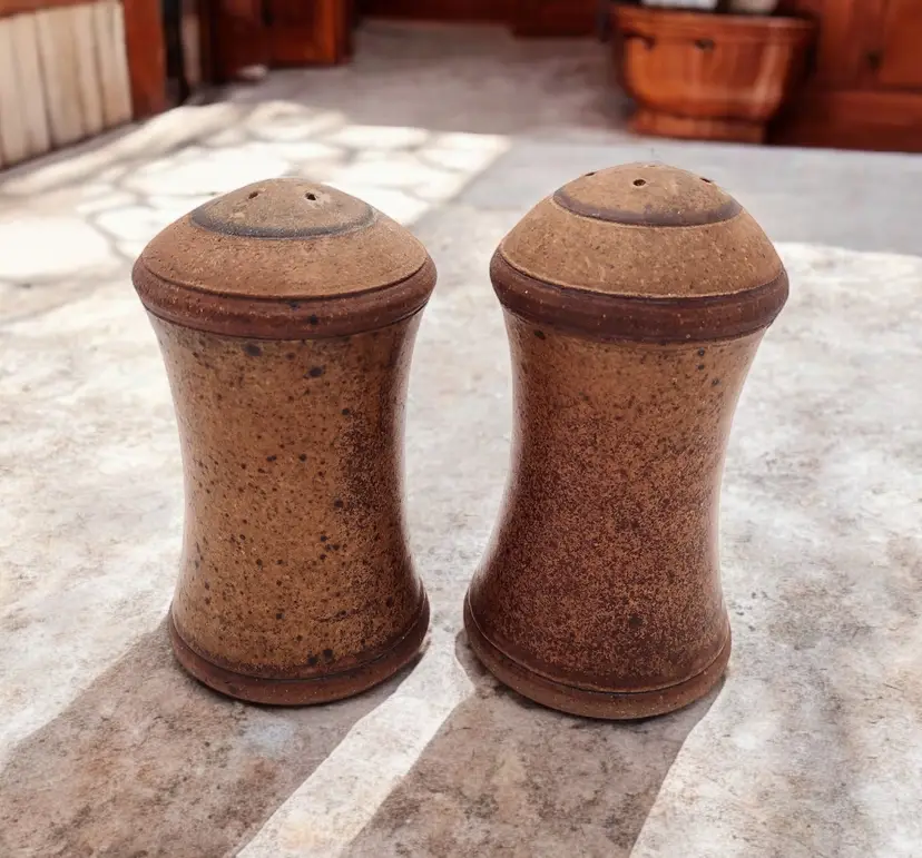 Handmade HVP Stoneware Art Pottery Large Salt Pepper Shakers Matte Glaze Boho