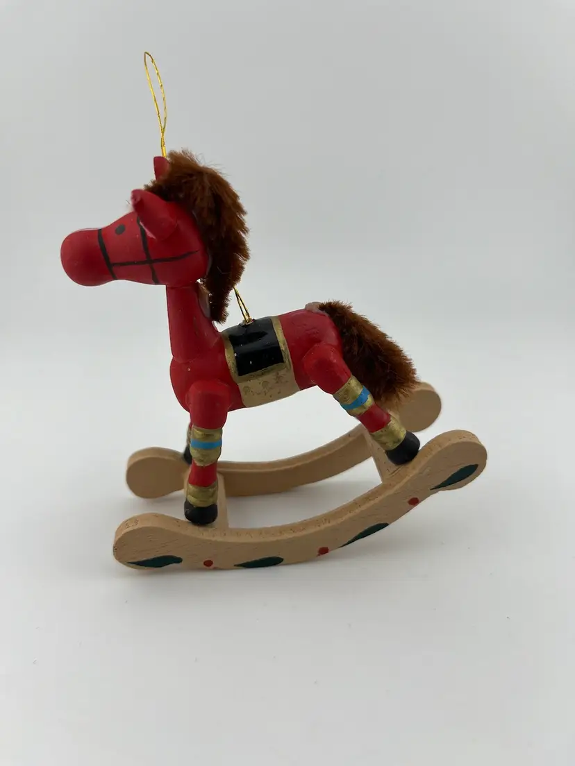 Red Painted Wooden Rocking Horse Christmas Ornament