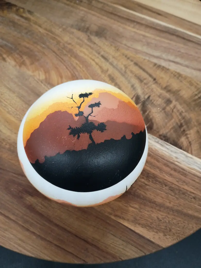 Trinket Box Hand Painted Desert Scene Signed Native American Southwest Pottery.