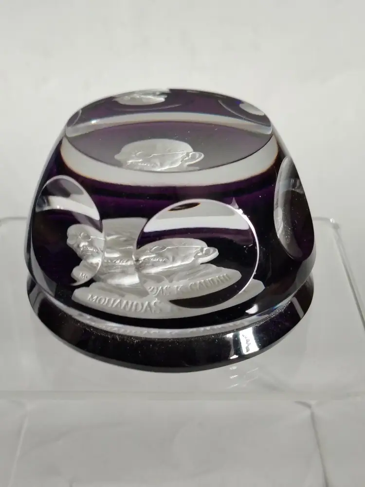 Vintage Baccarat for Franklin Mint Sulfide Cameo Paperweight, Gandhi, c1980