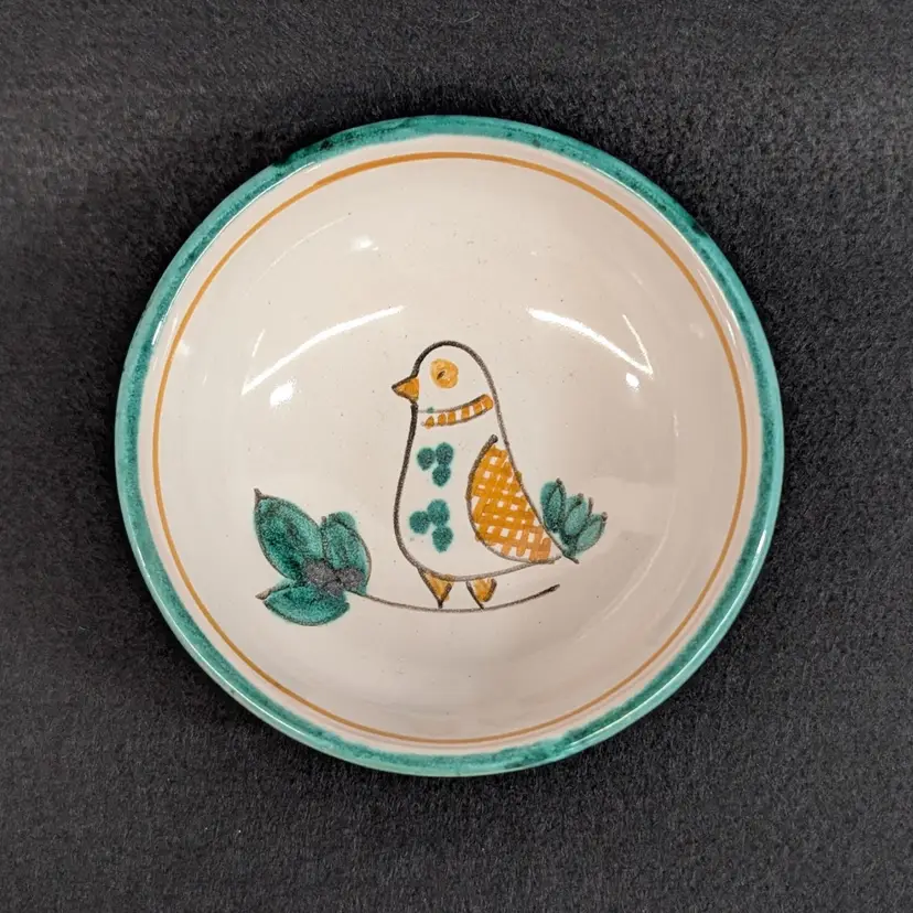 Vintage Small Pottery Bowl Trinket Dish Bird on a Branch Motif Capri, Italy