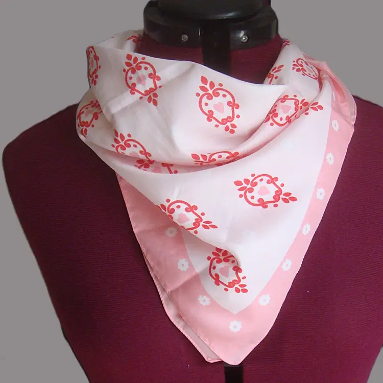 Vintage Bloomingdale's Sweet Hearts Print Pink Red Scarf 19" Square