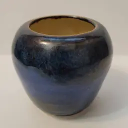 Studio Art Pottery Blue Drip Glaze Small Vase Signed