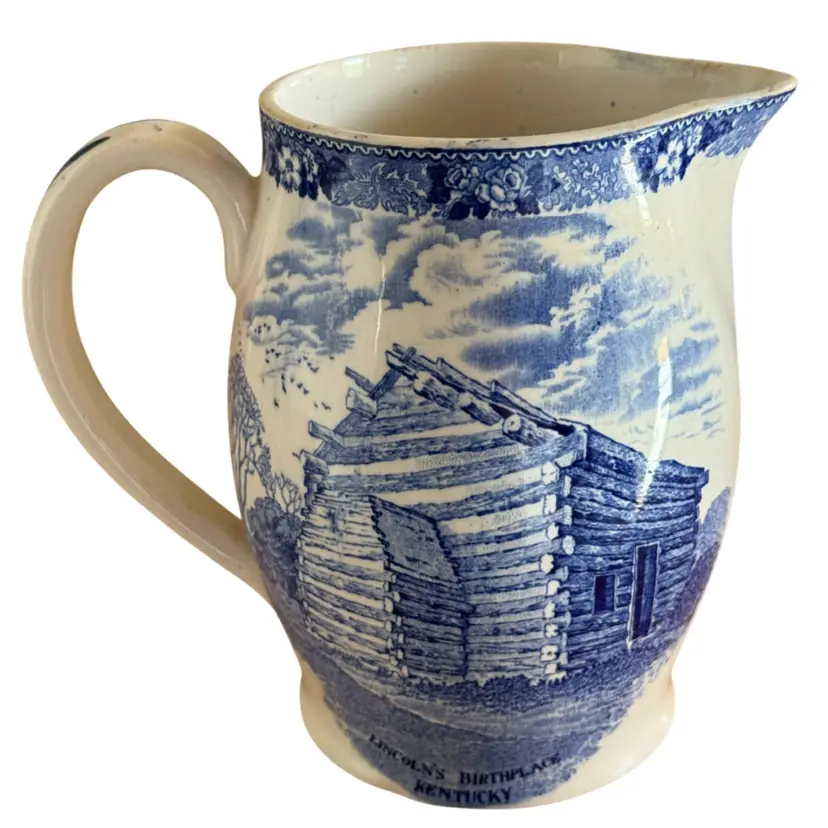 Old English Staffordshire Ware 7" Pitcher Lincoln's Birthplace Kentucky Souvenir