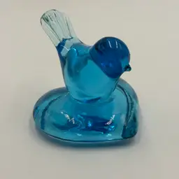 Blue Blown Art Glass Bird On Heart Figurine