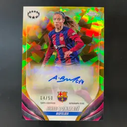 Aitana Bonmati 2023/24 Topps Chrome UWCL Sapphire Gold /50 Autograph Barcelona Soccer Card