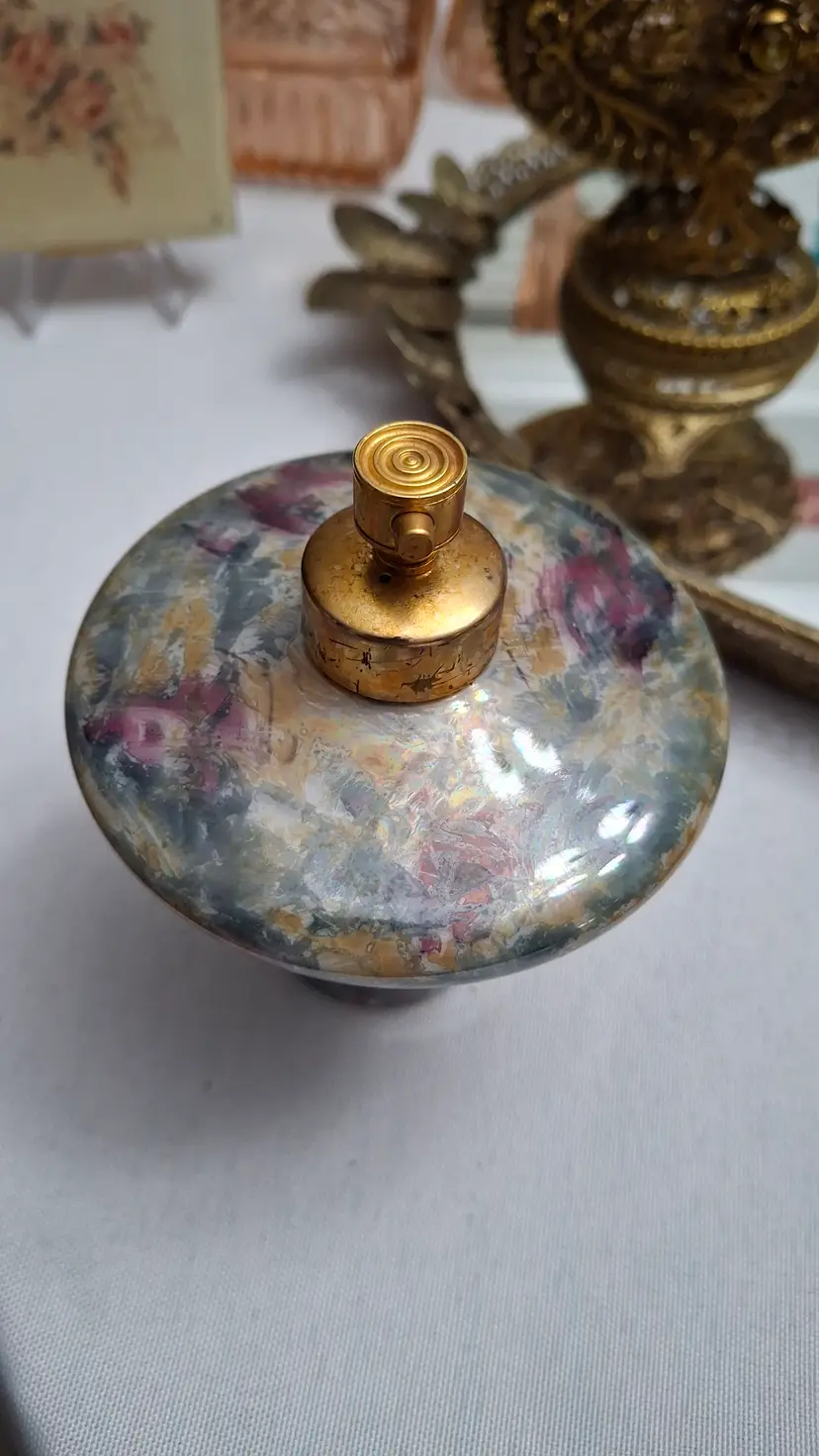 123 Art Glass Perfume Atomizer – Mottled Multicolor Glass Vanity Bottle