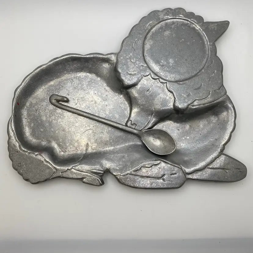 Cast Craft Pewter Lamb Tray With Spoon