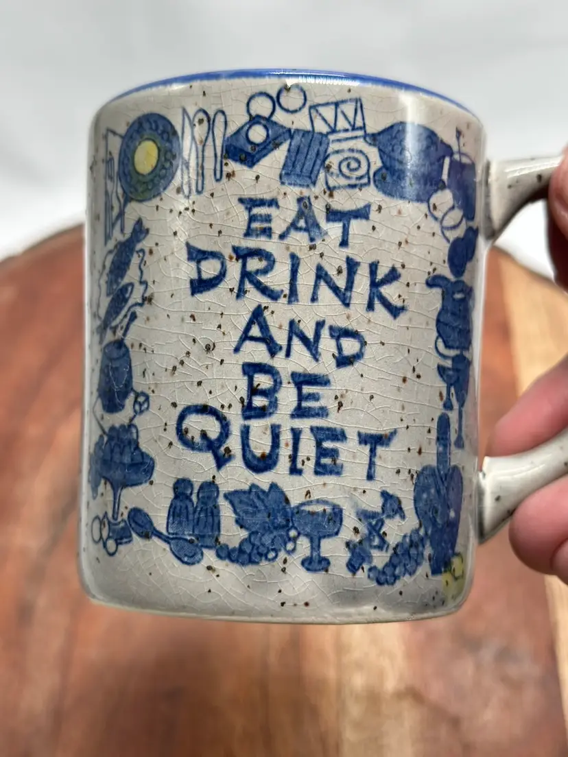 Vintage OTAGIRI Japan Coffee Mug Cup EAT DRINK & Be Quiet HUMOR