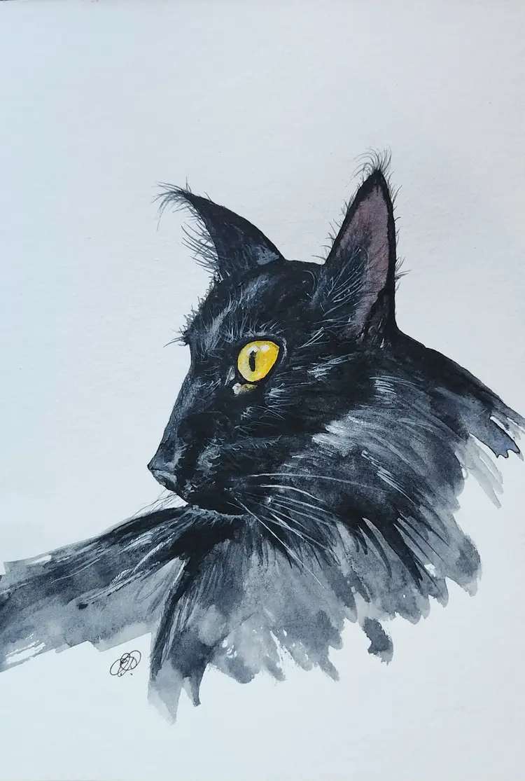 Spooky Cat Original Watercolor Painting Signed By The Artist 5x7 Free Shipping
