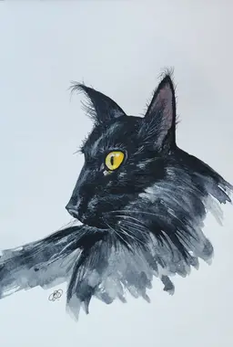 Spooky Cat Original Watercolor Painting Signed By The Artist 5x7 Free Shipping