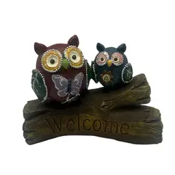 Owl Couple With Welcome Sign, 7-1/2” Long And 6” Tall